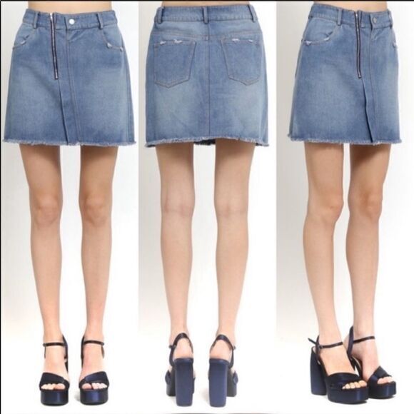 ‎Denim Zipper Fringed Skirt - Picture 2 of 9